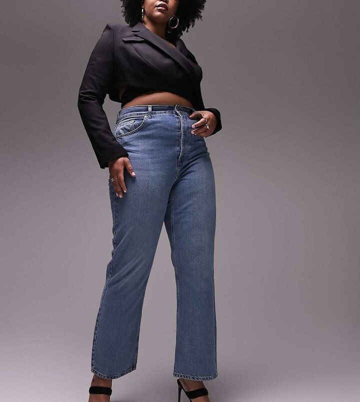Topshop Curve straight Kort jeans in mid blue ShopStyle