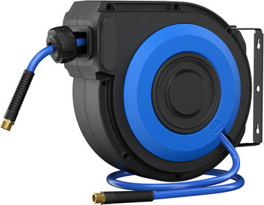 Polyfurniture Retractable Air Hose Reel Automatic Rewind with 3/8 x 50 ft Hybrid Air Hose Lock 180°Swivel Bracket Air Compressor Hose Reel with 5 ft Lead in Ceilin