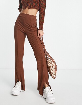 Pieces Tall split hem flared trousers in brown - ShopStyle
