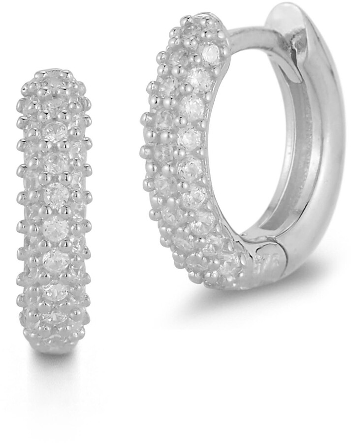 Sterling Silver Cubic Zirconia 3 Row Pave Frontal Hoop