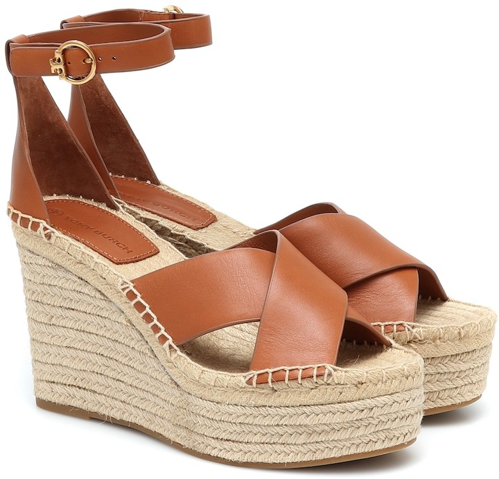 Tory Burch Selby 105 leather wedge espadrilles - ShopStyle