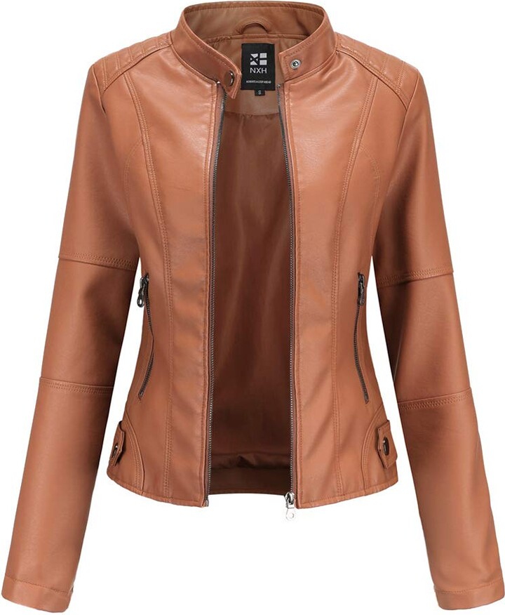 camel colored faux leather jacket