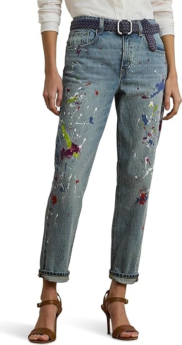 Lauren Ralph Lauren Print Boyfriend Tapered Ankle Jeans Women's Jeans Alicia Wash : 8 28, Cotton/Denim