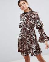Thumbnail for your product : Club L High Neck Leopard Detailed Tiered Arm Dress