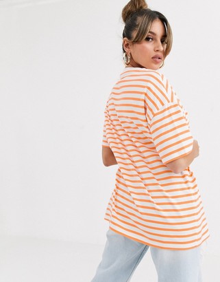 ASOS DESIGN T-Shirt in boyfriend fit in bright stripe in orange