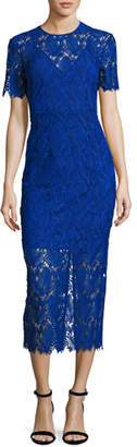 Diane von Furstenberg Short-Sleeve Tailored Overlay Midi Dress