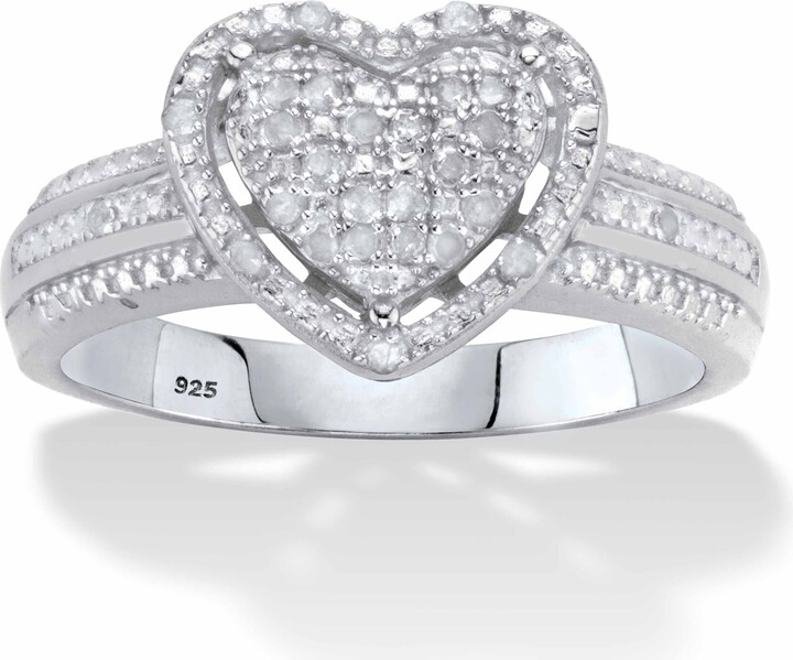 PalmBeach Jewelry 1/7 Cttw. Diamond Heart-Shaped Platinum-plated Silver Floating Halo Ring