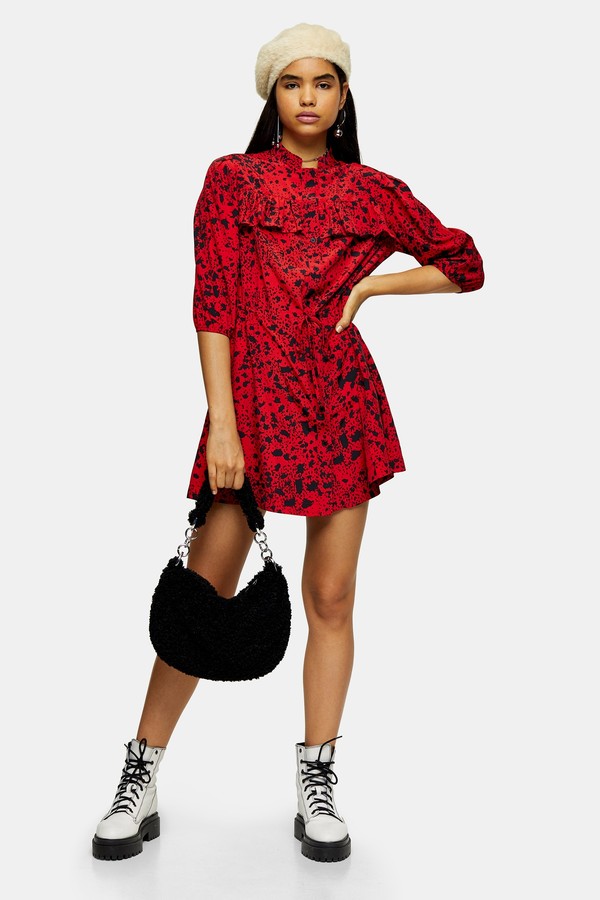 red leopard print shirt dress