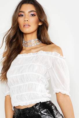 boohoo All Over Ruched Mesh Top