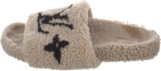 Louis Vuitton Shearling Slides Neutrals Monogram Designer