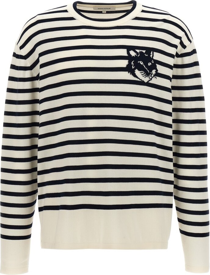 MAISON KITSUNÉ Fox Head Intarsia Striped Jumper