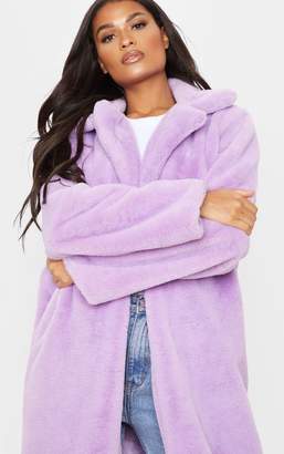 PrettyLittleThing Lilac Maxi Faux Fur Coat
