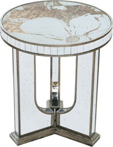 Everly Quinn Round Side Table with Elegant Foral Design and Mirrored Silver Finish