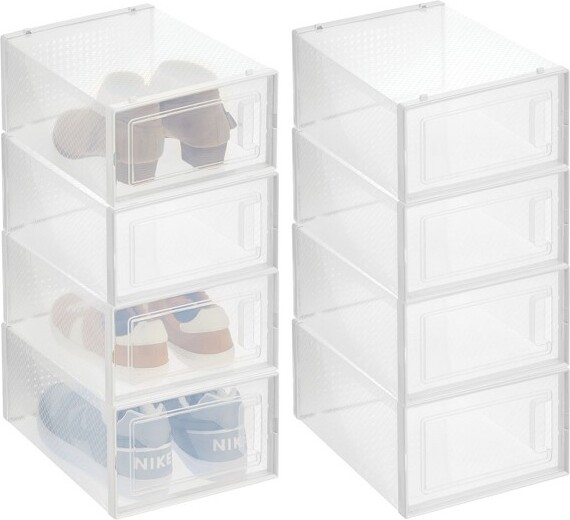 mDesign Plastic Stackable Closet Shoe Storage Box, Side Opening, 8 Pack
