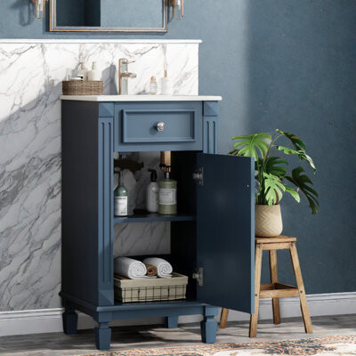 Latitude Run Space-saving French Style Vanity Cabinet And Sink Blue Wooden Design