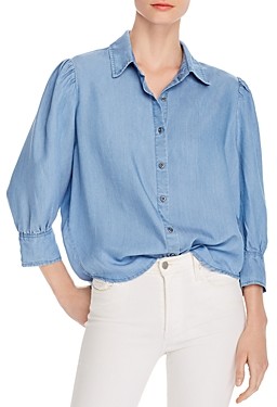 BILLY T Chambray Pleat-Shoulder Shirt