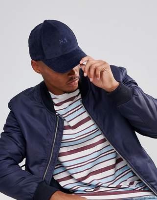 ASOS Baseball Cap In Navy Cord With NY Embroidery