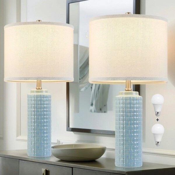 NATYSWAN24.8inModernCeramicBedsideLampSetof23ColorTemperatureBulbsIncluded-FarmhouseNightstandLampsforLivingRoomBedroom