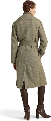 Lauren Ralph Lauren Wool Tweed Wrap Coat (Light Truffle/Blue Multi) Women's Coat