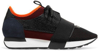 Balenciaga Race Runner Leather, Mesh, Suede And Neoprene Sneakers - Black