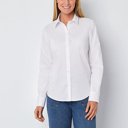 Liz Claiborne Wrinkle Free Womens Long Sleeve Cuffed Sleeve Regular Fit Wrinkle Free Tall Button-Down Shirt