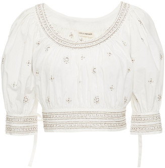 Ulla Johnson Zola Cropped Bead-embellished Cotton Top
