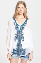 Thumbnail for your product : Alice + Olivia 'Lugo' Embroidered Crinkle Chiffon Peasant Tunic