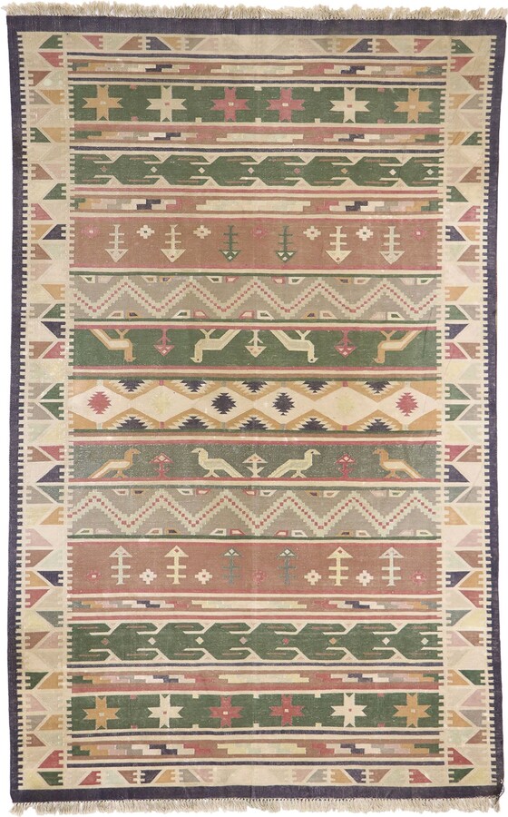 1stDibs Vintage Indian Stone Wash Dhurrie Rug With Folk Art Style