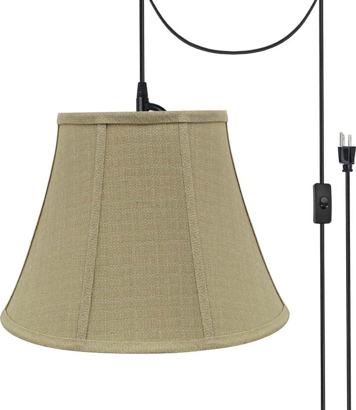 Aspen Creative Corporation 1-Light Black Plug-in Swag Pendant with Beige Bell Fabric Shade