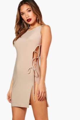 boohoo Lace Up Detail Bodycon Dress
