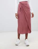 Thumbnail for your product : ASOS Tall DESIGN Tall wrap front midi skirt with tie front