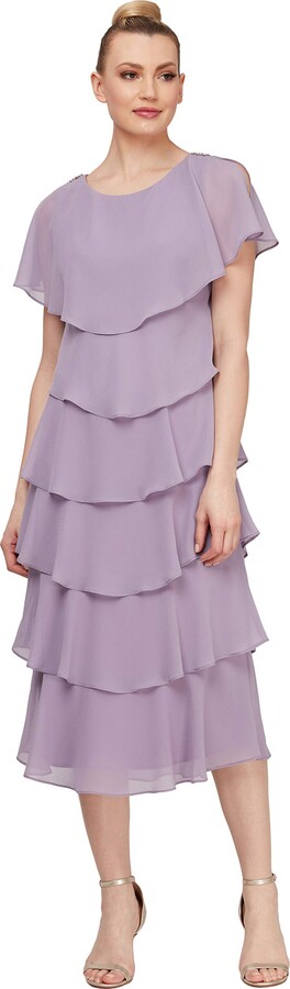 sl fashions beaded tiered capelet dress