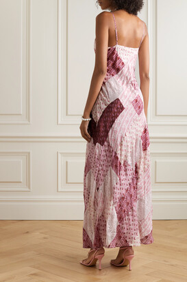 LoveShackFancy Mackie Patchwork Floral-print Silk-satin And Crochet Maxi Dress - Pink