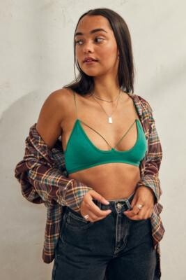 Out From Under Hera Faux Leather Bra Top In Green,at Urban