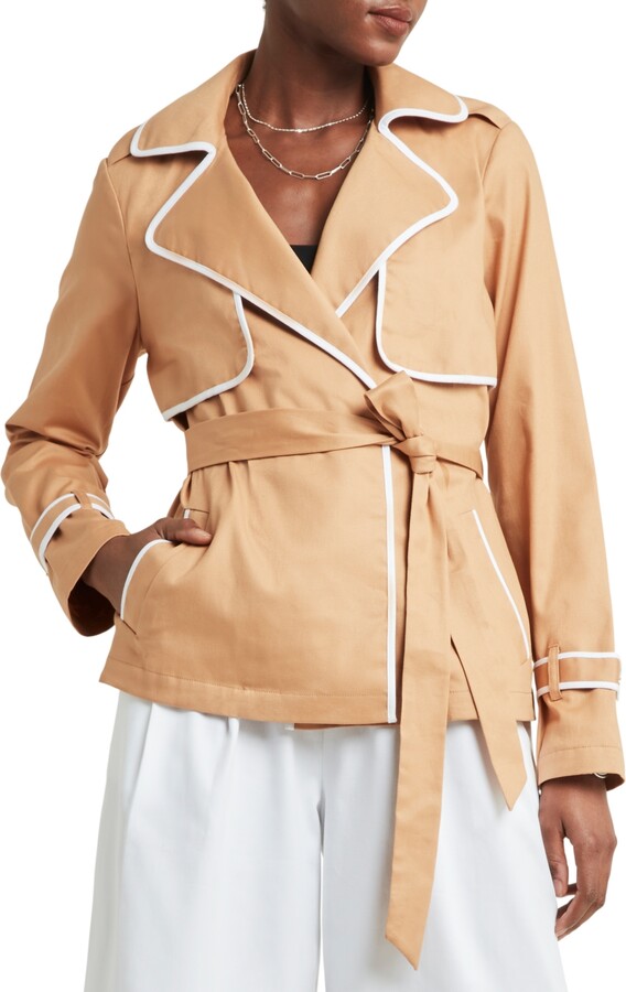 H Halston Women's PipingTrim Trench Jacket ShopStyle Coats