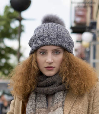 Holmes Samantha Frosted Cableknit Alpaca Fur Pom Pom Beanie Hat