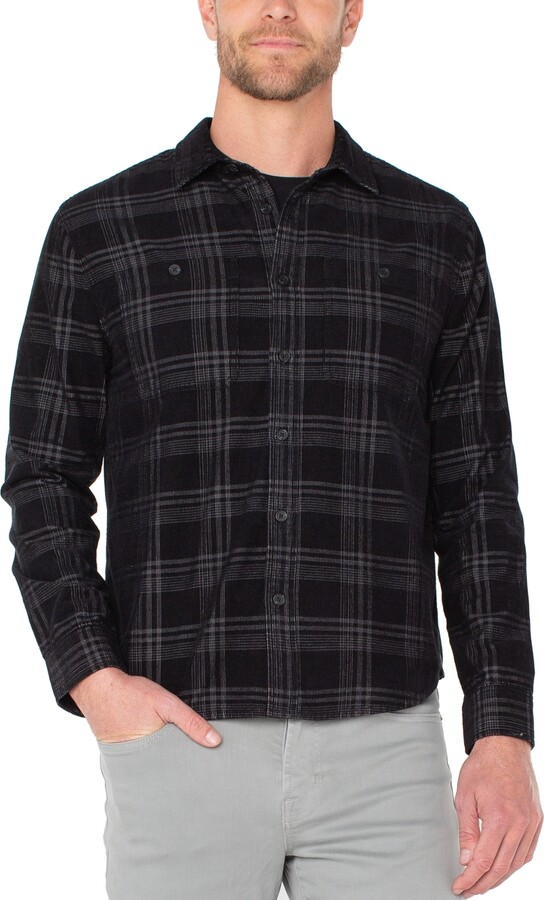 Liverpool Los Angeles Men's Long-Sleeve Double Pocket Button-Up Shirt - Black/Gray