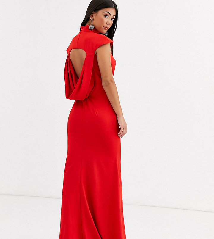 Jarlo Petite maxi dress with cowl back and fishtail skirt in red - ShopStyle