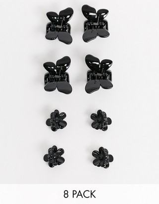 ASOS DESIGN pack of 8 hair clips in flower and butterfly shape in black