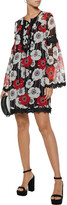 Thumbnail for your product : Anna Sui Lace-up Guipure Lace-trimmed Floral-print Chiffon Dress