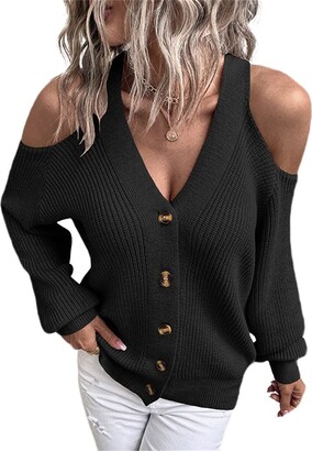 FHOODN Women's Vintage Cold Shoulder Knit Sweater Tops Sexy Jumper Clubwear  Loose Autumn Winter Long-Sleeved Party Sweater Shirts Ladies Retro Casual  Bottoming Tops Casual Long Sleeve Tops Blouse - ShopStyle