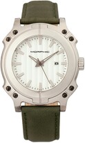 Thumbnail for your product : Morphic M68 Series, Silver Case, Olive Leather Band Watch w/Date, 44mm
