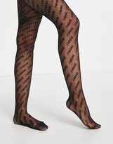 Thumbnail for your product : ASOS DESIGN J'adore slogan tights in black