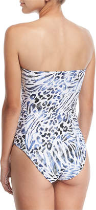 Luxe by Lisa Vogel Prowl Strapless Bandeau Printed Maillot One-Piece Swimsuit