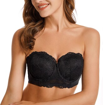 Deyllo Women's Push Up Strapless Bra Lace Light Lined Underwire Multiway Strapless  Bra - ShopStyle