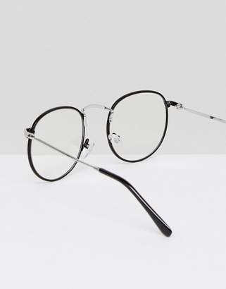 clear Design Metal Round Glasses With Clear Lens In Black