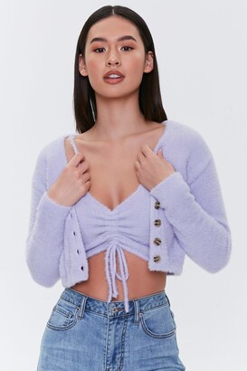 Forever 21 Women's Fuzzy Knit Cropped Sweater in Baby Blue Medium | F21