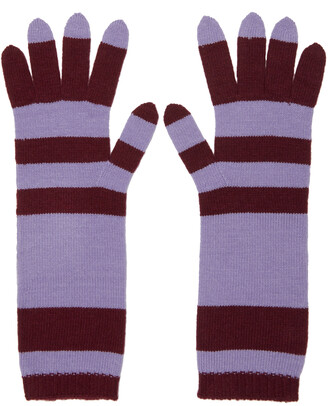 Marni Purple & Burgundy Embroidered Logo Gloves