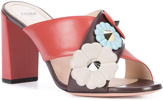 Fendi floral cross strap heeled sandals