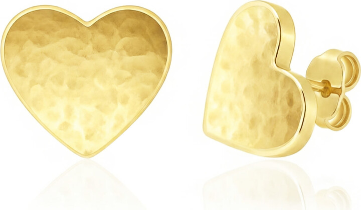 Unaloe Gold Vermeil Hammered Heart Stud Earrings – Luxury Minimal Romantic Designer Studs